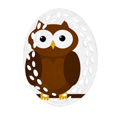 Cute Transparent Brown Owl Oval Filigree Ornament (2-side) 