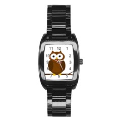 Cute Transparent Brown Owl Stainless Steel Barrel Watch