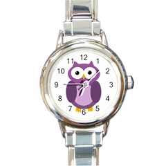 Purple Transparetn Owl Round Italian Charm Watch by Valentinaart