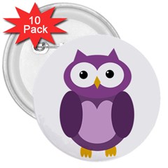 Purple Transparetn Owl 3  Buttons (10 Pack)  by Valentinaart