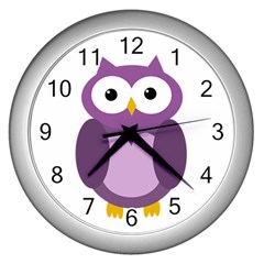 Purple Transparetn Owl Wall Clocks (silver)  by Valentinaart