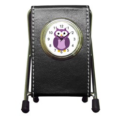 Purple Transparetn Owl Pen Holder Desk Clocks by Valentinaart