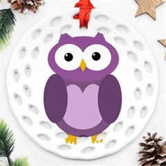 Purple Transparetn Owl Ornament (round Filigree)  by Valentinaart