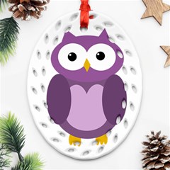 Purple Transparetn Owl Oval Filigree Ornament (2-side)  by Valentinaart