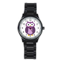 Purple Transparetn Owl Stainless Steel Round Watch by Valentinaart