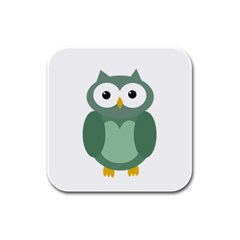 Green Cute Transparent Owl Rubber Square Coaster (4 Pack)  by Valentinaart