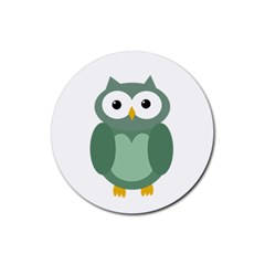 Green Cute Transparent Owl Rubber Round Coaster (4 Pack)  by Valentinaart