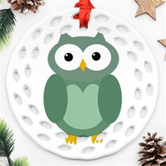 Green Cute Transparent Owl Round Filigree Ornament (2side)