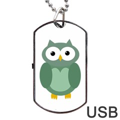 Green Cute Transparent Owl Dog Tag Usb Flash (two Sides)  by Valentinaart