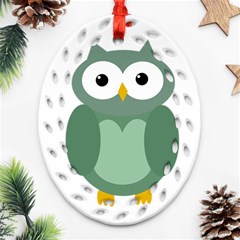 Green Cute Transparent Owl Oval Filigree Ornament (2-side) 