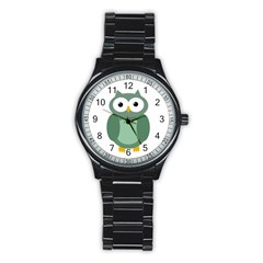 Green Cute Transparent Owl Stainless Steel Round Watch by Valentinaart