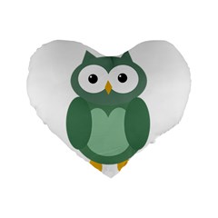 Green Cute Transparent Owl Standard 16  Premium Flano Heart Shape Cushions