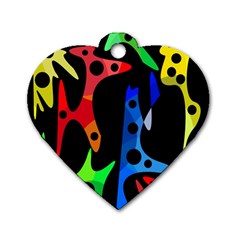 Colorful Abstract Pattern Dog Tag Heart (two Sides) by Valentinaart