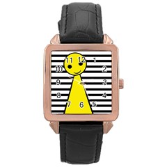 Yellow Pawn Rose Gold Leather Watch  by Valentinaart