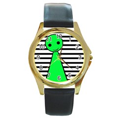 Green Pawn Round Gold Metal Watch by Valentinaart