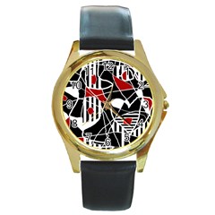 Artistic Abstraction Round Gold Metal Watch by Valentinaart