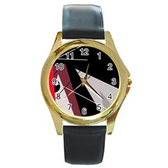 Artistic Abstraction Round Gold Metal Watch by Valentinaart