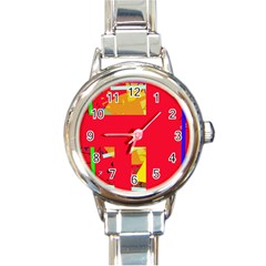 Red Abstraction Round Italian Charm Watch by Valentinaart