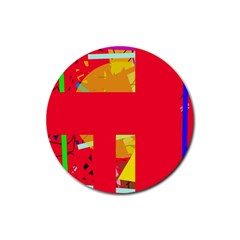 Red Abstraction Rubber Round Coaster (4 Pack) 