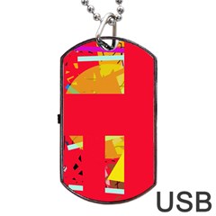 Red Abstraction Dog Tag Usb Flash (two Sides)  by Valentinaart