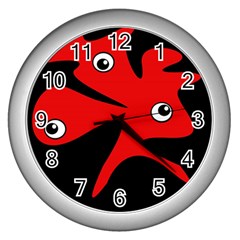 Red Amoeba Wall Clocks (silver)  by Valentinaart