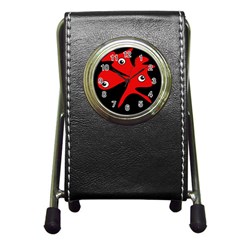 Red Amoeba Pen Holder Desk Clocks by Valentinaart