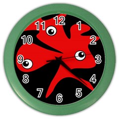 Red Amoeba Color Wall Clocks by Valentinaart