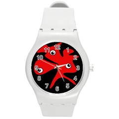 Red Amoeba Round Plastic Sport Watch (m) by Valentinaart