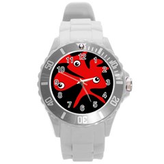 Red Amoeba Round Plastic Sport Watch (l) by Valentinaart