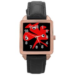 Red Amoeba Rose Gold Leather Watch  by Valentinaart