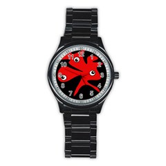 Red Amoeba Stainless Steel Round Watch by Valentinaart