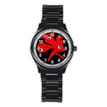 Red amoeba Stainless Steel Round Watch Front