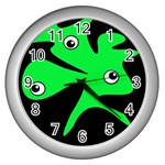 Green amoeba Wall Clocks (Silver)  Front