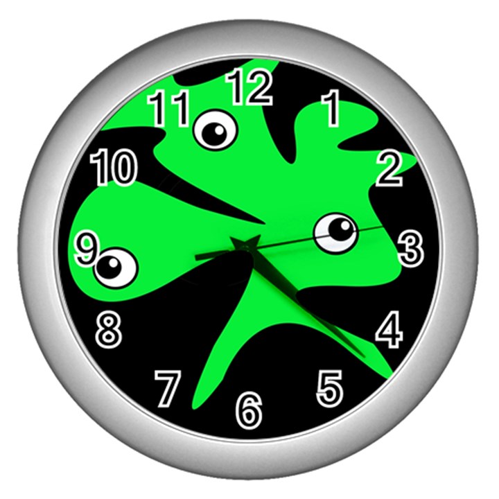 Green amoeba Wall Clocks (Silver) 