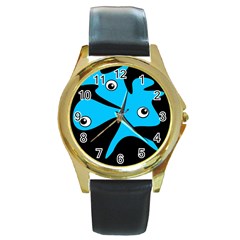 Blue Amoeba Round Gold Metal Watch by Valentinaart