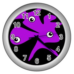 Purple amoeba Wall Clocks (Silver) 