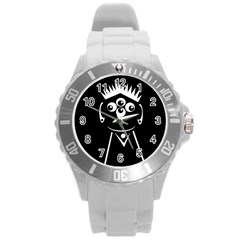 Black And White Voodoo Man Round Plastic Sport Watch (l) by Valentinaart