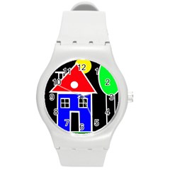 Kids Drawing Round Plastic Sport Watch (m) by Valentinaart