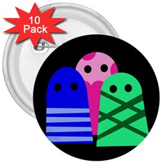 Three Monsters 3  Buttons (10 Pack)  by Valentinaart