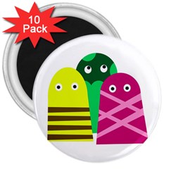 Three Mosters 3  Magnets (10 Pack)  by Valentinaart