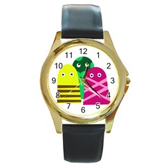 Three Mosters Round Gold Metal Watch by Valentinaart