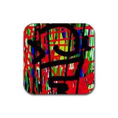 Colorful Abstraction Rubber Coaster (square)  by Valentinaart