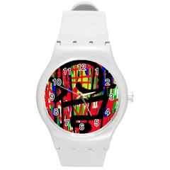 Colorful Abstraction Round Plastic Sport Watch (m) by Valentinaart