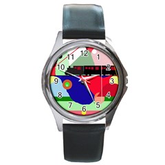 Abstract Train Round Metal Watch by Valentinaart