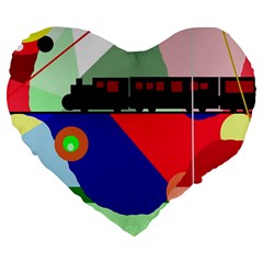 Abstract Train Large 19  Premium Flano Heart Shape Cushions by Valentinaart