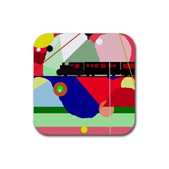 Abstract Train Rubber Coaster (square)  by Valentinaart