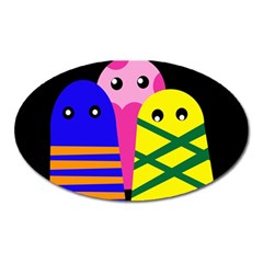 Three Monsters Oval Magnet by Valentinaart