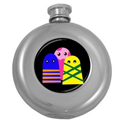 Three Monsters Round Hip Flask (5 Oz) by Valentinaart