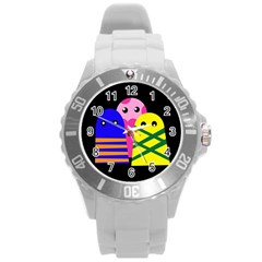 Three Monsters Round Plastic Sport Watch (l) by Valentinaart