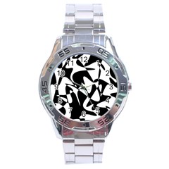 Black And White Elegant Pattern Stainless Steel Analogue Watch by Valentinaart